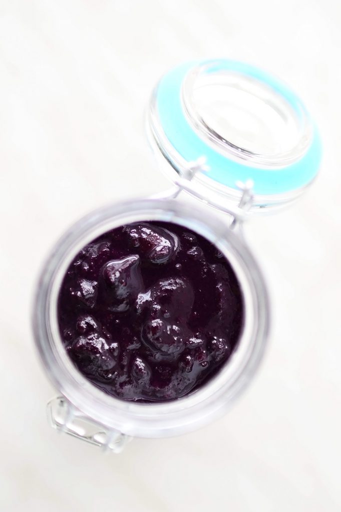 Jar of homemade blueberry jam