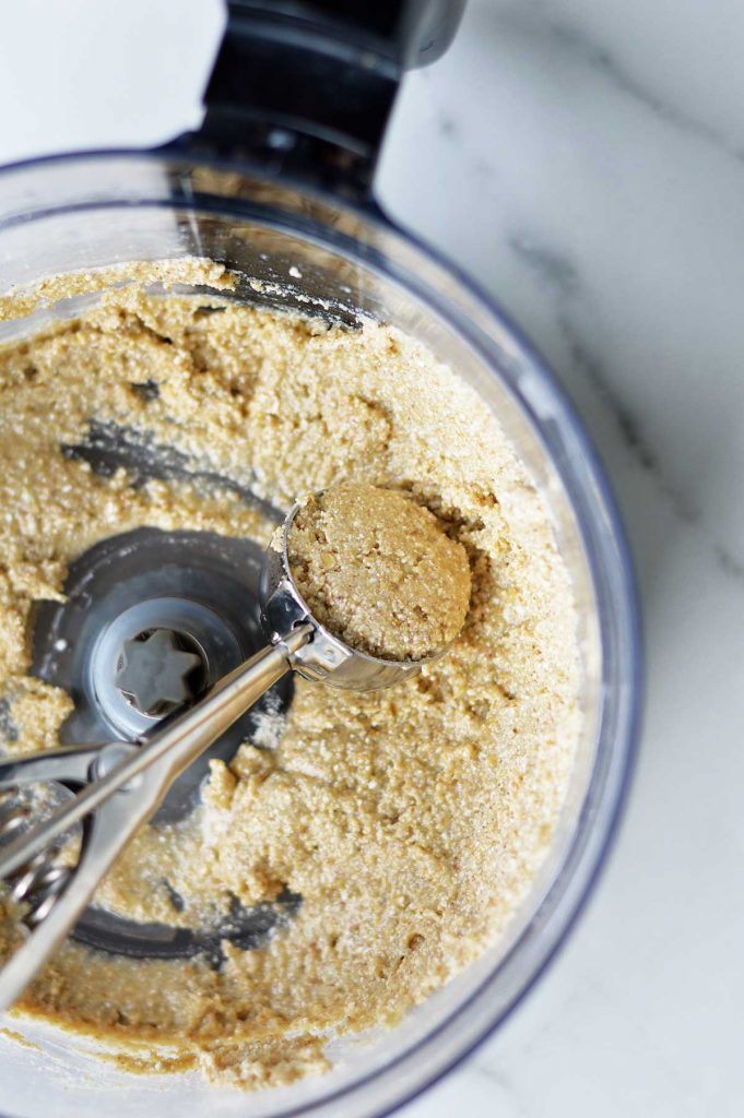 gluten-free, oil-free vegan cookie dough in a food processor