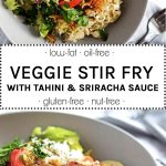 veggie stir fry with tahini and sriracha sauce