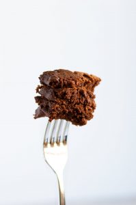vegan chocolate pancakes bite in a fork